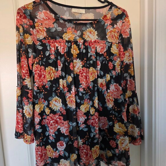 Sheer Bobbie Brooks multicolor top with cami under - Picture 1 of 4